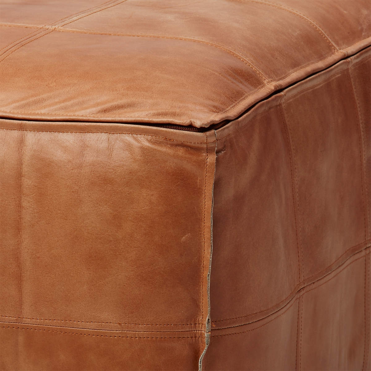 Large Brown Leather Ottoman Pouf - Image 2