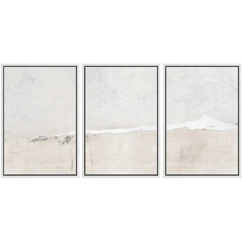 SIGNLEADER Framed Canvas Print Wall Art Set Industrial Grunge White Gray Landscape Shapes Abstract Illustrations Modern Art Decorative Nordic Zen For Living Room, Bedroom, Office - Image 3