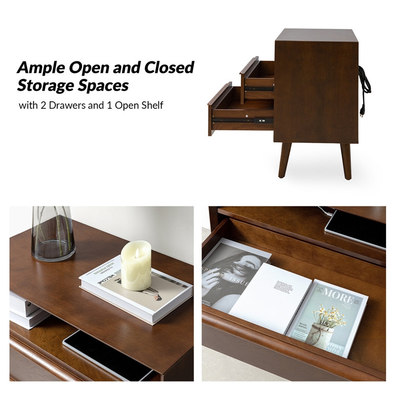 Aviannah Midcentury Modern 2 - Drawer Nightstand with Built-In Charging Station (Set of 2) - Image 4
