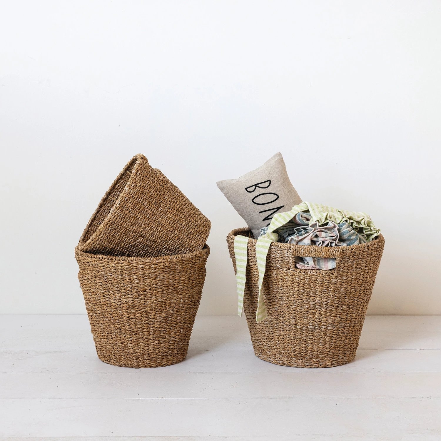Hand-Woven Seagrass Baskets w/ Handles, Natural, Set of 3 - Image 1