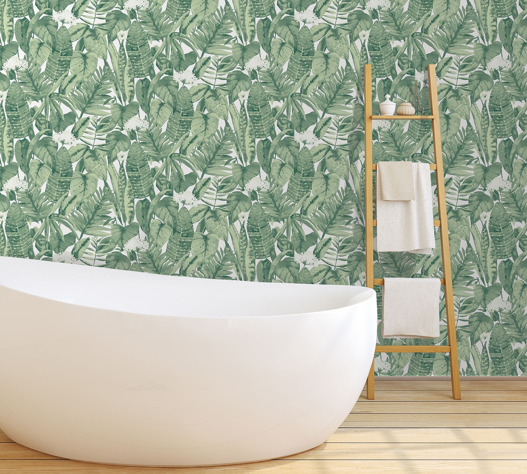 Tropical Jungle Green Leaf Removable Wallpaper - Image 1