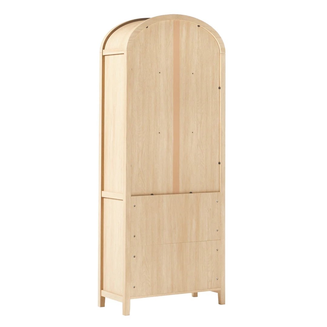 Modern 5 Shelf Arched Tall Bookcase with Glass Doors - Coastal Oak - Image 6