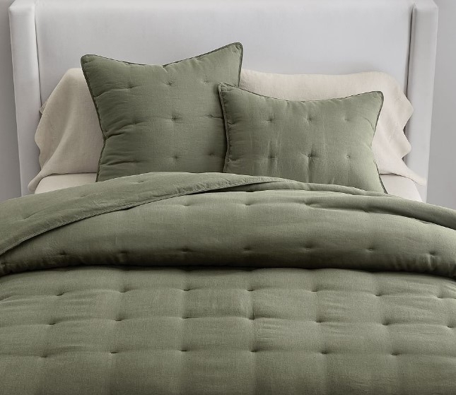 Belgian Flax Linen Comforter, King/Cal. King, Loden - Image 0