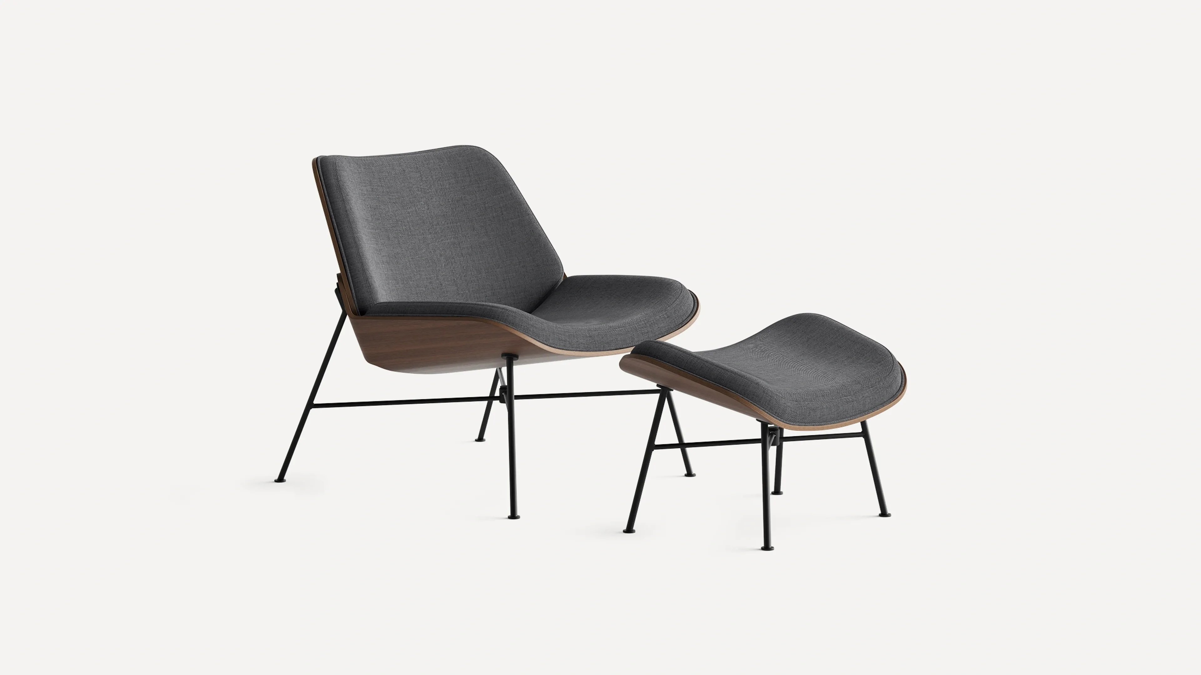 Vesper Fabric & Wood Lounge Chair in Heather Charcoal/Walnut - Image 1