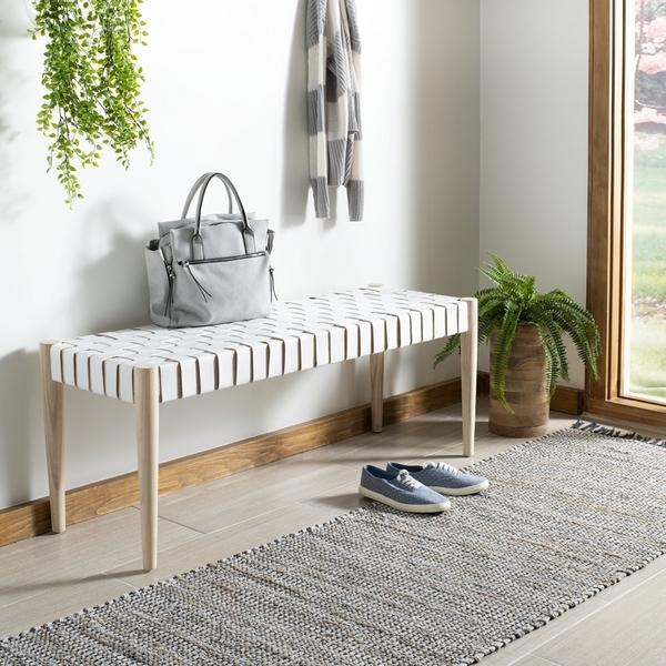 Amalia Leather Weave Bench - White/Natural - Arlo Home - Image 1