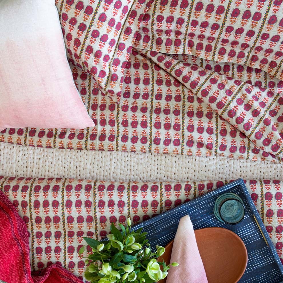 Fuchsia Daisy Suzani Duvet Cover by St. Frank | Pink | Full/Queen | Cotton - Image 2