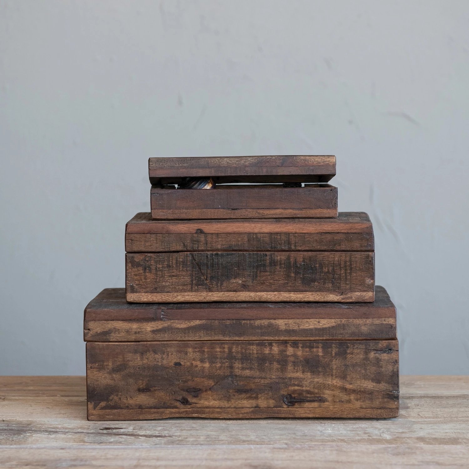 Reclaimed Vintage Wood Boxes, Set of 3 Sizes, Natural - Image 2