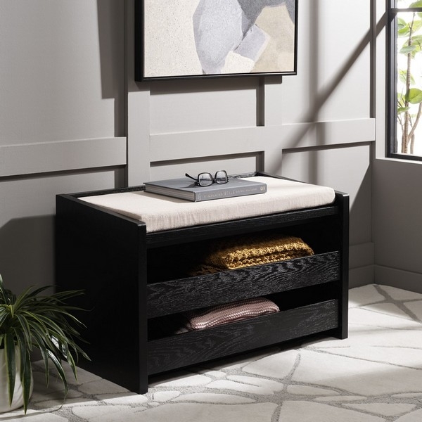 Percy Storage Bench - Black / Beige - Safavieh - Image 2