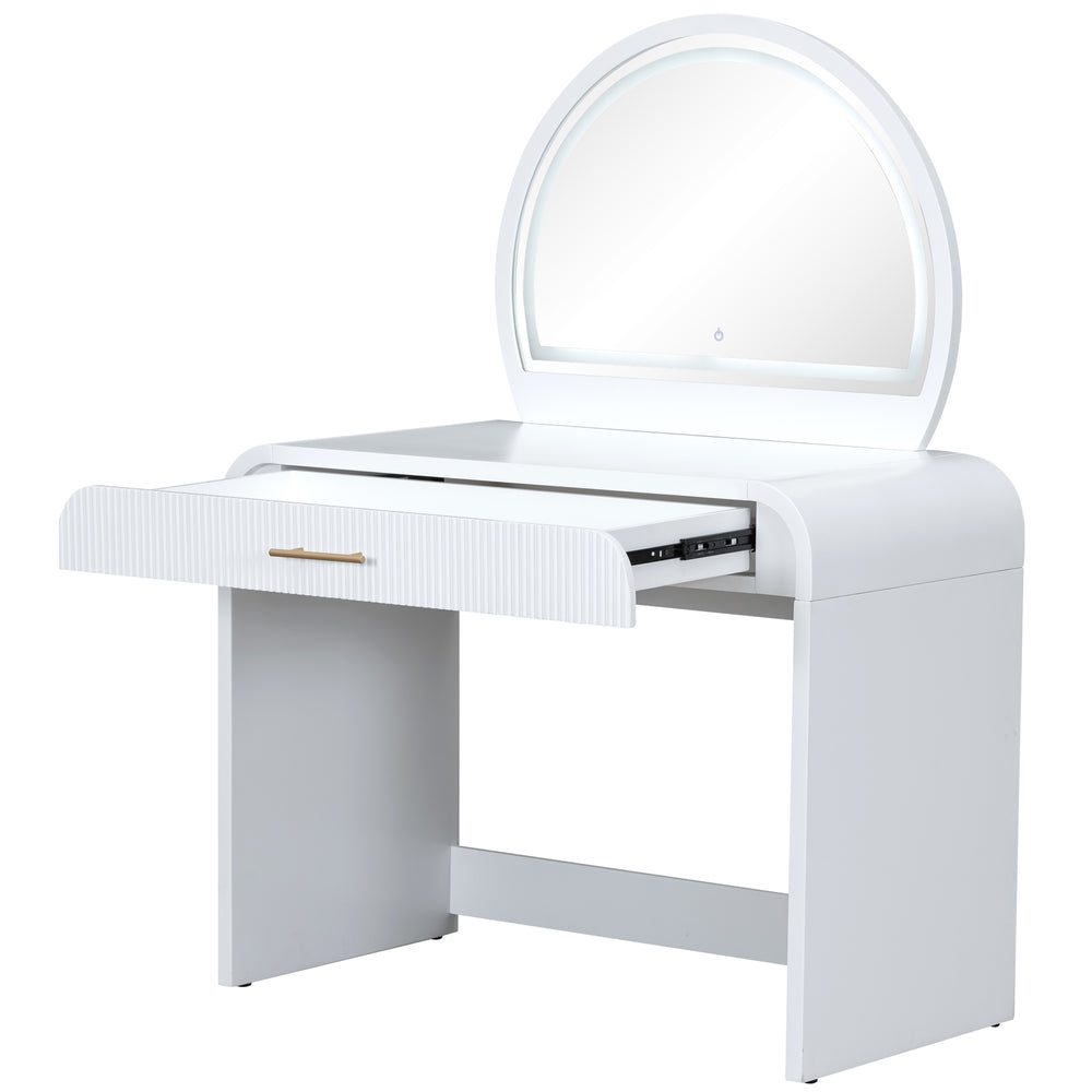 Contour & Co. | Curve Reeded Makeup Vanity Table with Mirror Touch Screen Light - Image 2
