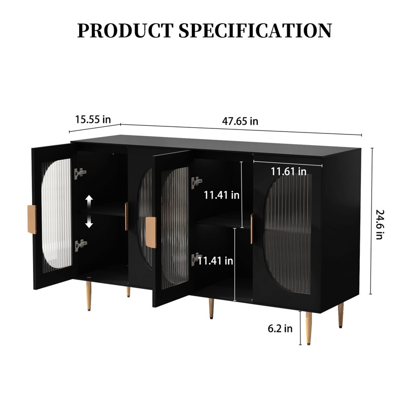 Jasminerose Modern Sideboard with Adjustable Shelves and 4 Glass Doors - Image 3