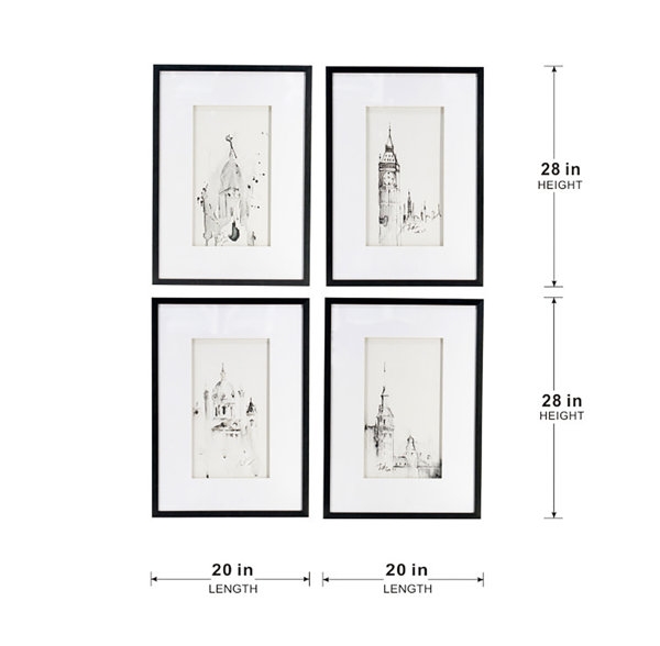 'Architecture' - 4 Piece Picture Frame Painting Print Set on Glass - Image 1