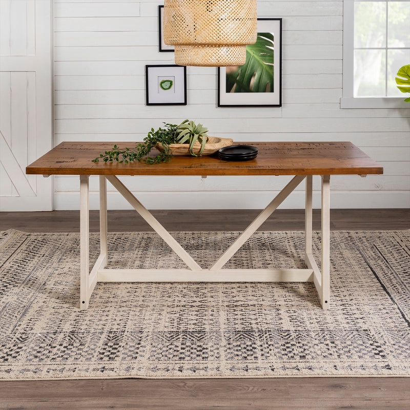 Brennan 72" Solid Wood Trestle Dining Table - Rustic Oak/White Wash - Image 0