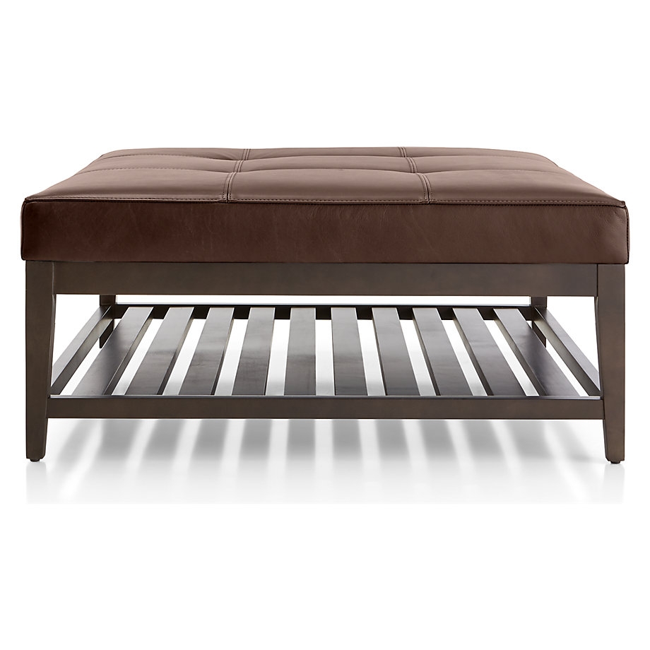 Nash Leather Tufted Square Ottoman with Slats - Image 0