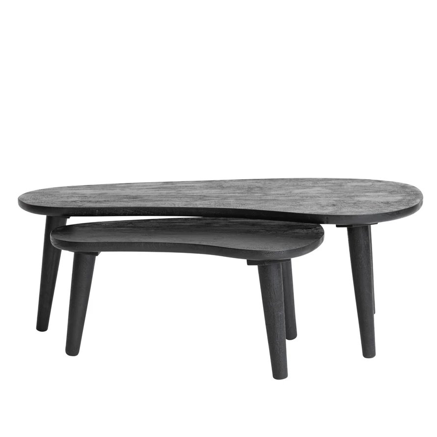 Modern Oblong Mango Wood Nesting Tables, Black, Set of 2 - Image 0