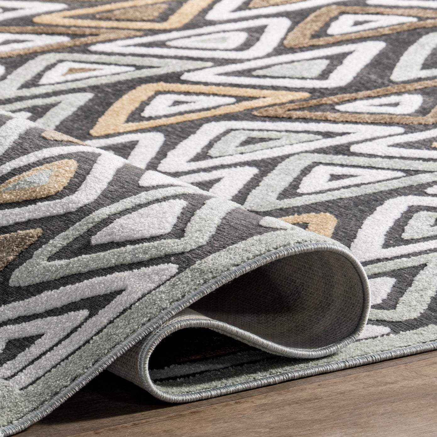 Aneka Striped Triangles Machine Washable Area Rug, Beige, 7' 3" x 9' - Image 2