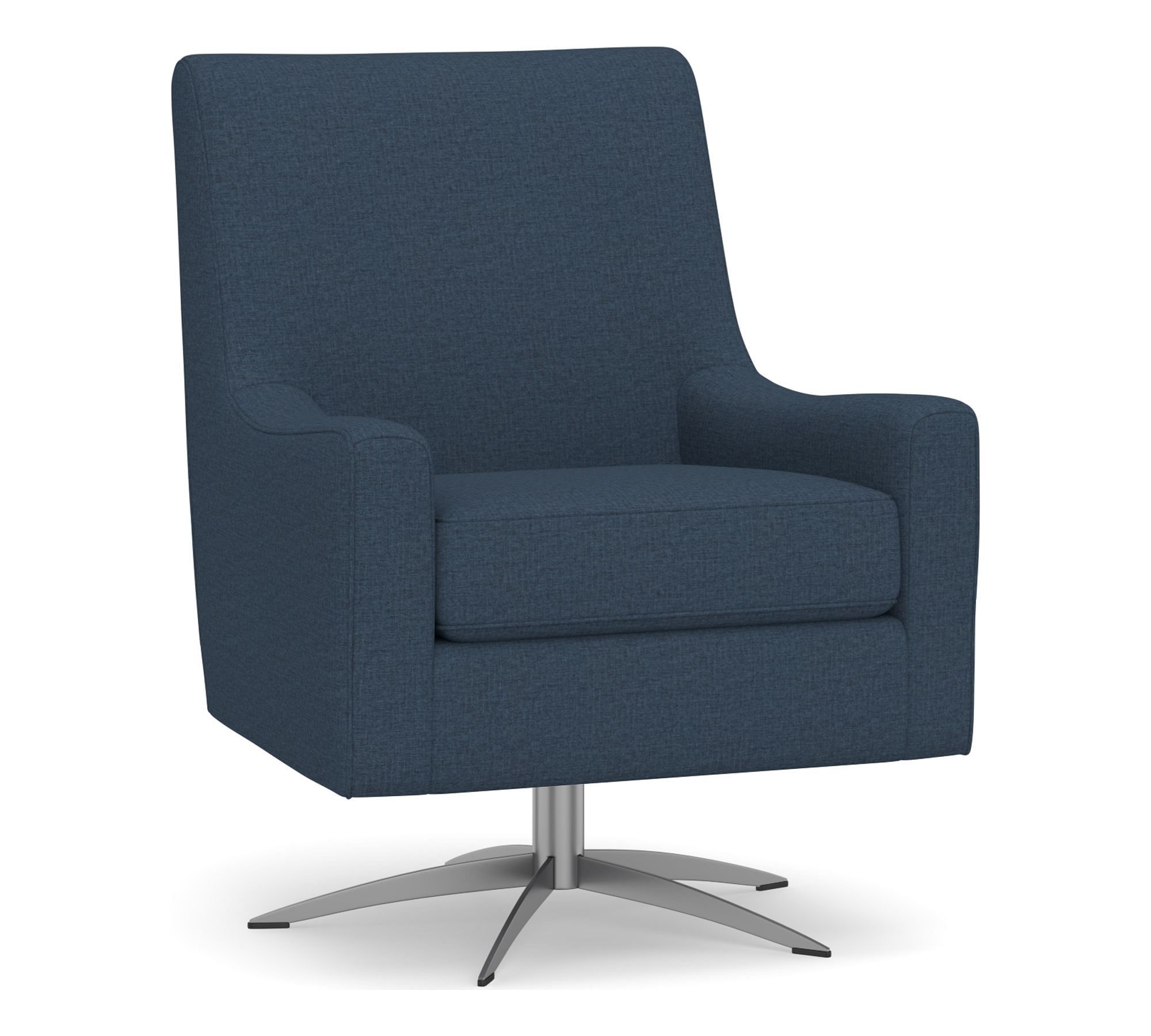 SoMa Isaac Upholstered Swivel Armchair, Polyester Wrapped Cushions, Brushed Crossweave Navy - Image 0