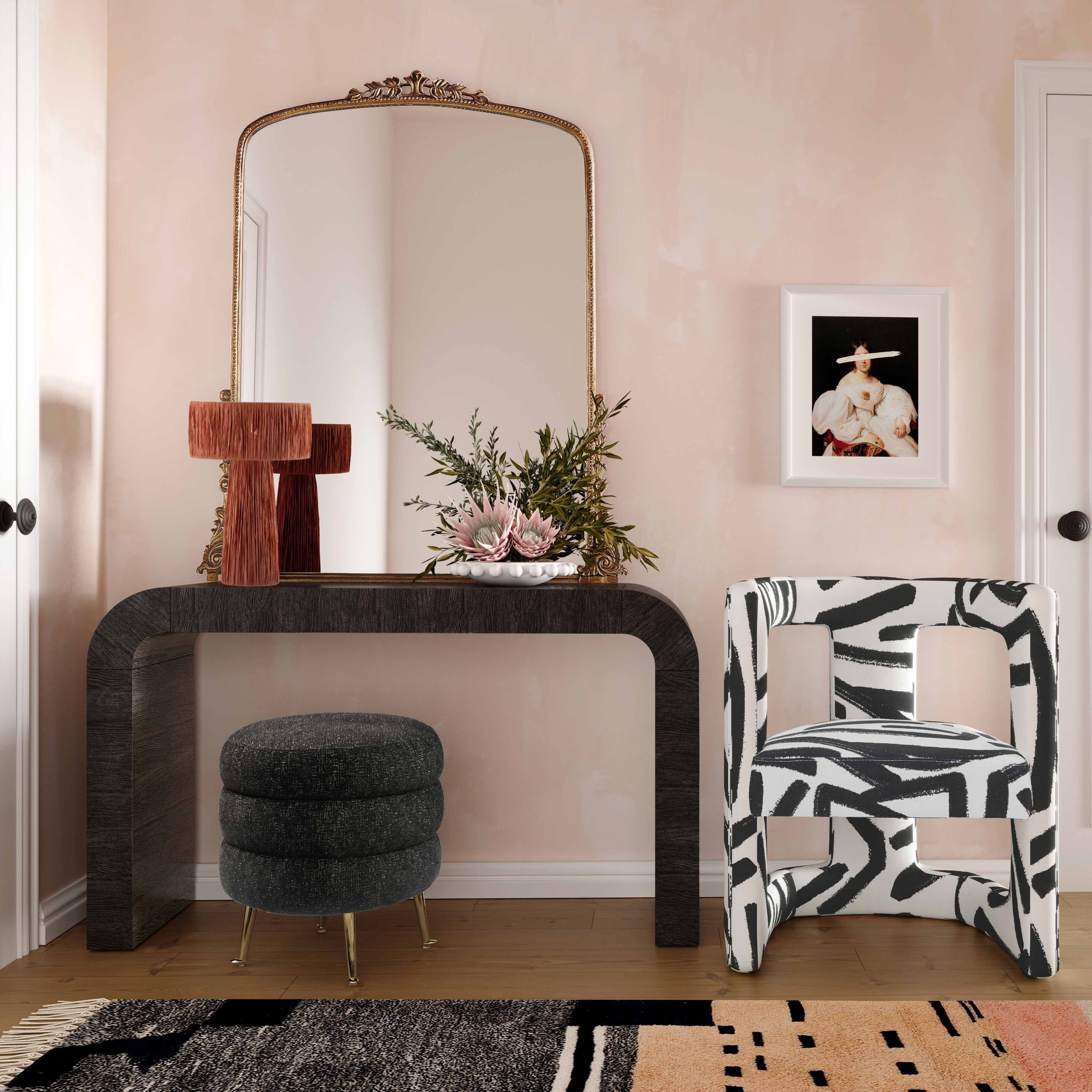 Ada Velvet Chair in Black Brushstroke Pattern - Image 2