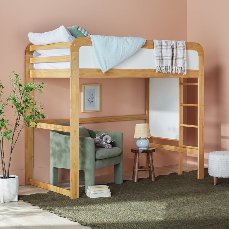 Adyn Contemporary Twin Loft Bunk Bed with Ladder on End - Natural Pine - Image 0
