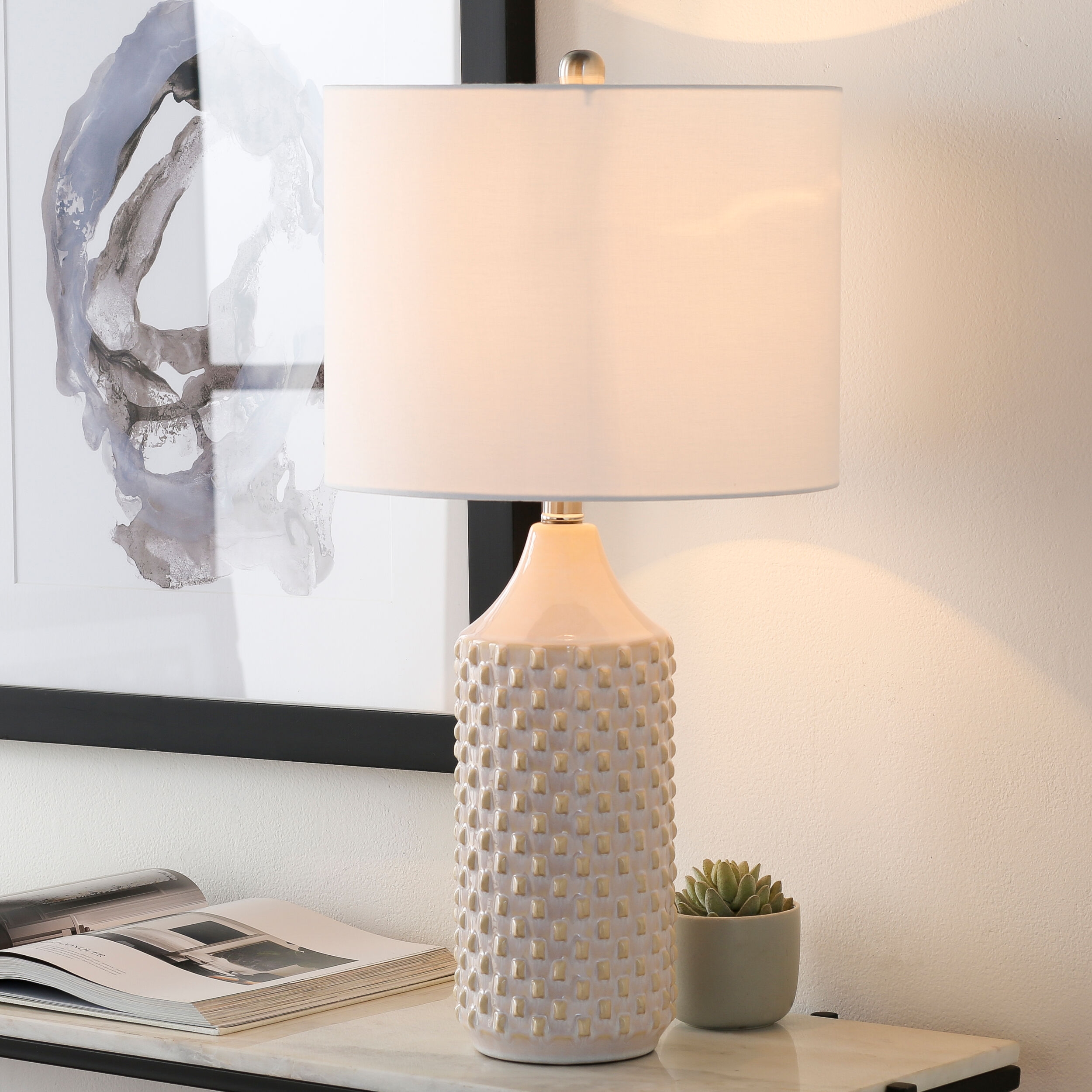 Jessore White Glazed 25"H x 13"W x 13"D Accent Table Lamp - Image 1