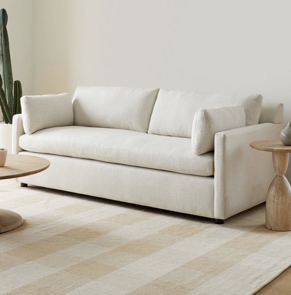 Marin 86" Sofa, Down, Performance Basketweave, Alabaster, Concealed Supports - Image 0