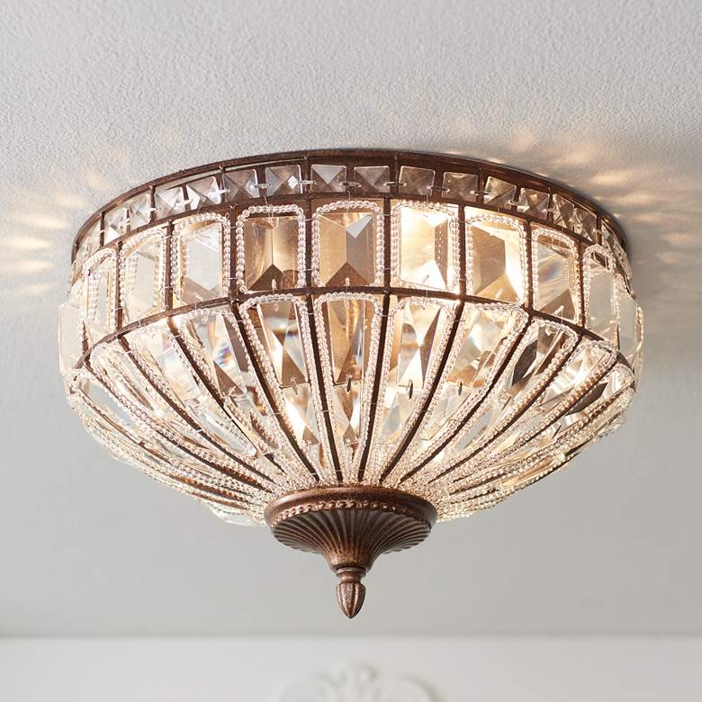 Vienna Full Spectrum Ibeza 15 1/2" Mocha and Crystal Ceiling Light - Image 0