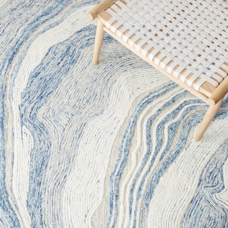 Krish Abstract Handmade Tufted Wool Blue/Ivory Area Rug - Image 2