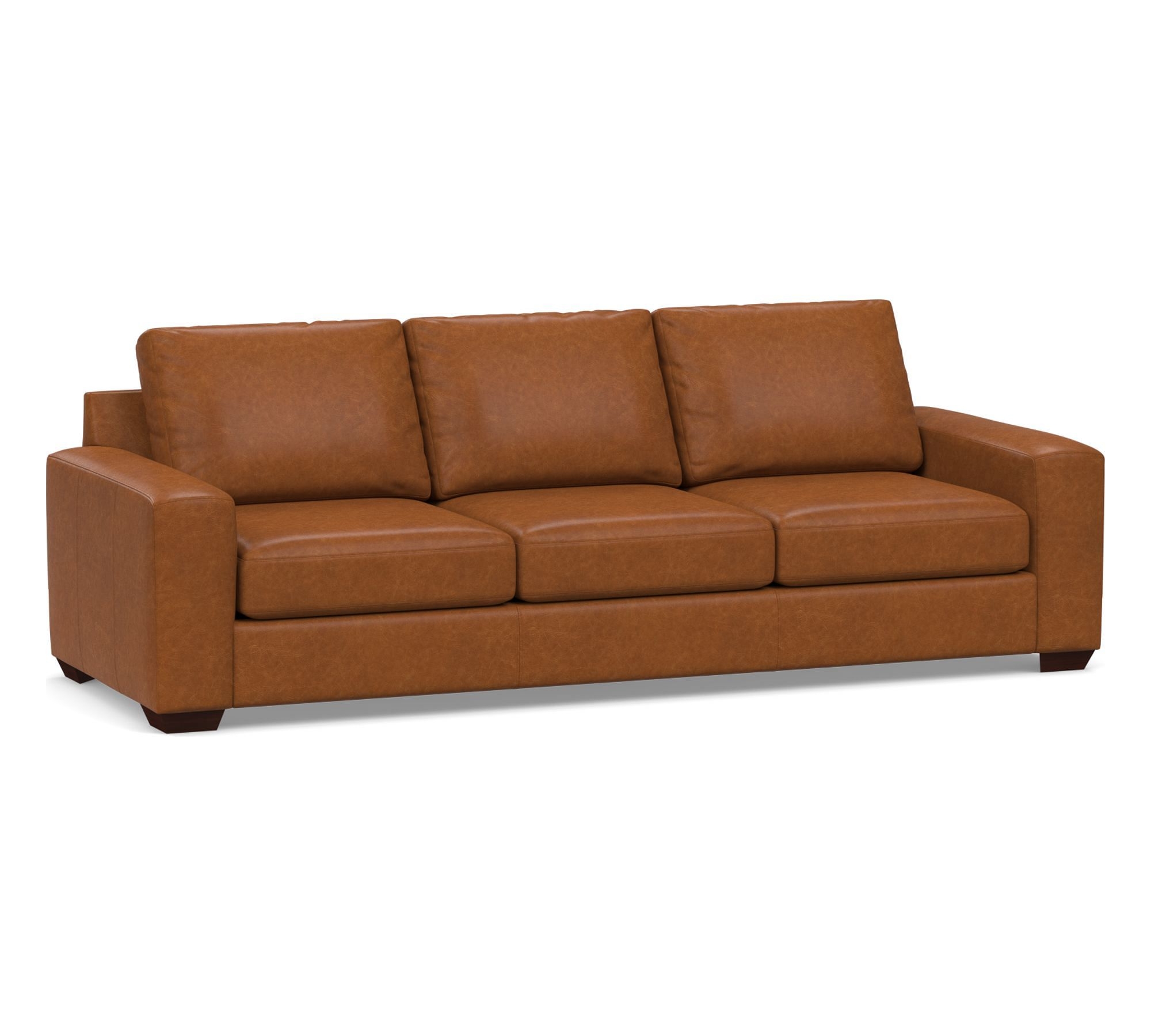 Big Sur Square Arm Leather Grand Sofa 105", Down Blend Wrapped Cushions, Statesville Caramel - Image 0