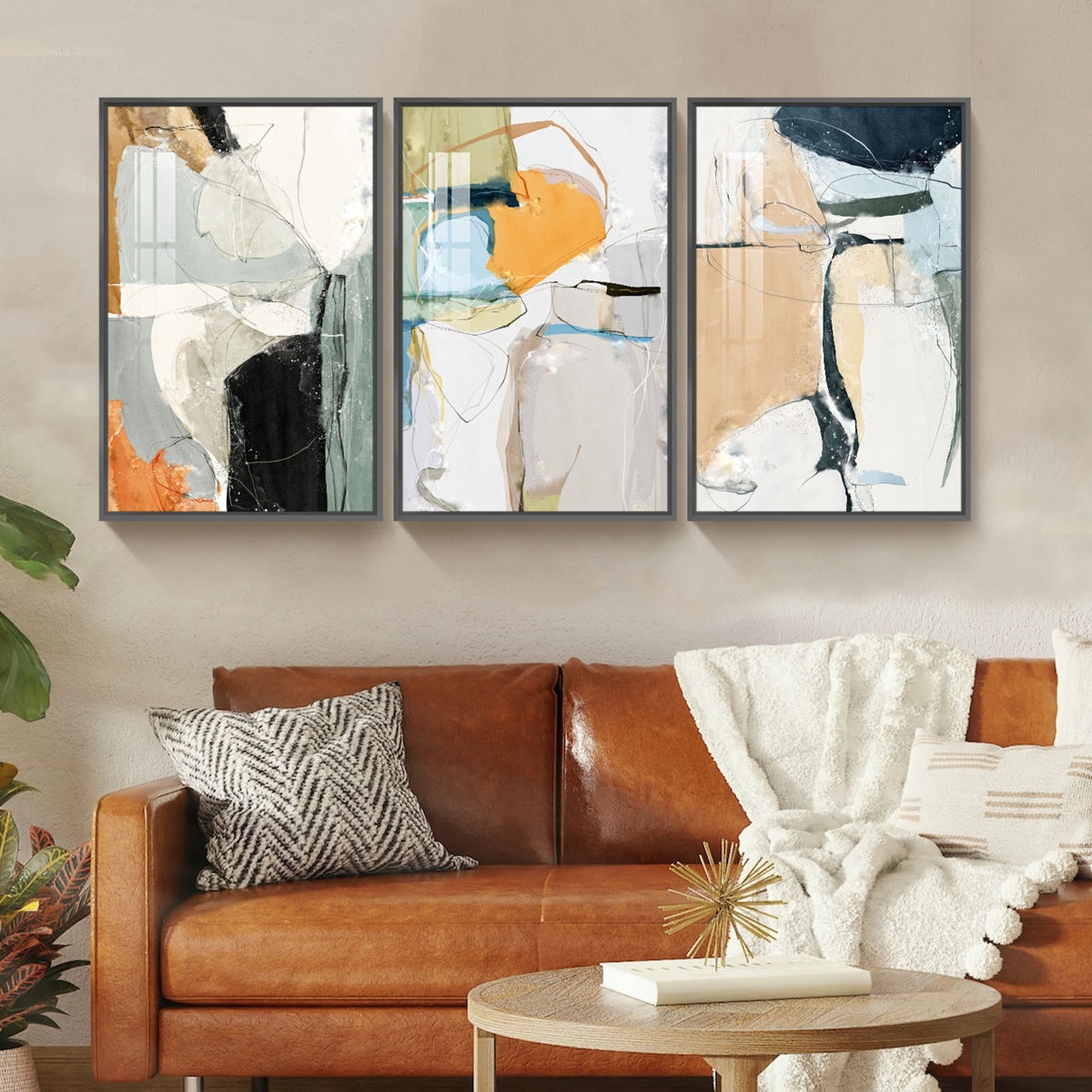 Abstract Artwork - 3 Piece Single Picture Frame Print Set on Canvas - Image 0
