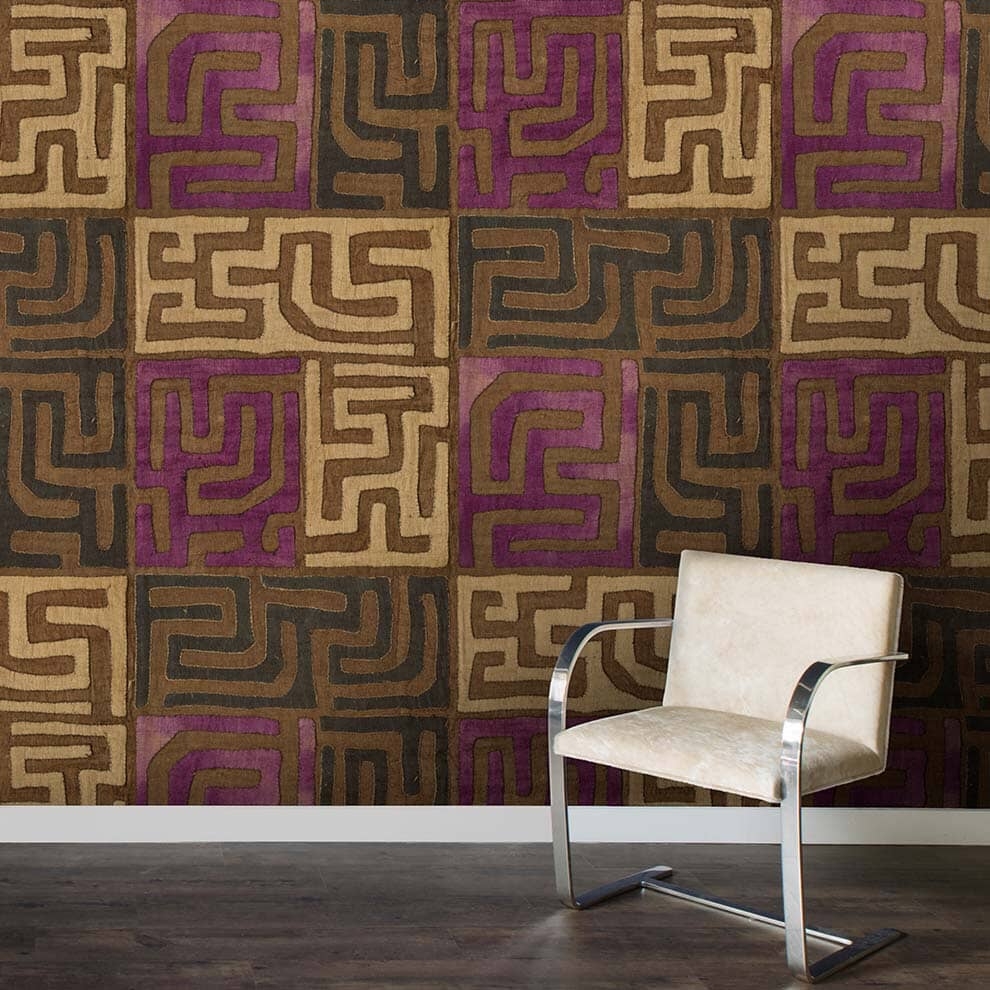Plum Patchwork Kuba Cloth Wallpaper - Image 0