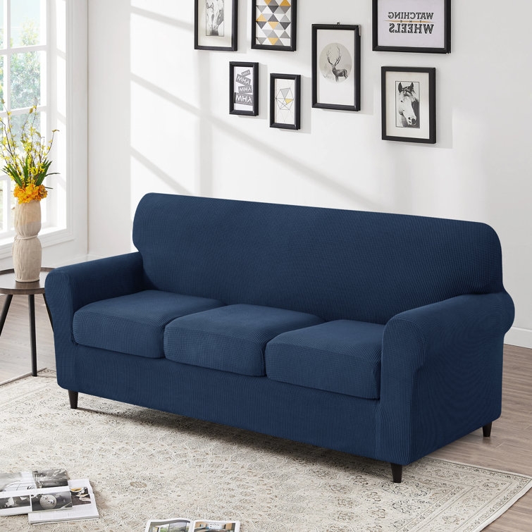 Elastic Textured Separate Box Cushion Sofa Slipcover - Image 1