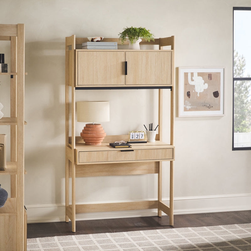 Holmes Modern Scandinavian Reeded Writing Desk with USB - Image 0