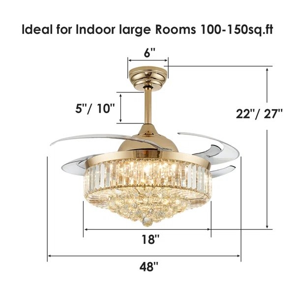 Presnell Gold Dimmable Crystal Ceiling Fan with LED Lights - Image 4
