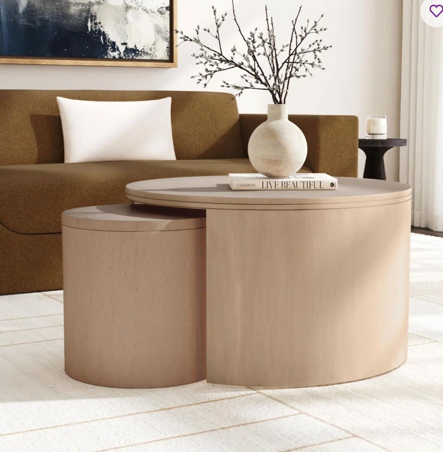 Cyrus Solid Wood Drum 2 Nesting Tables Set with Storage - Image 0
