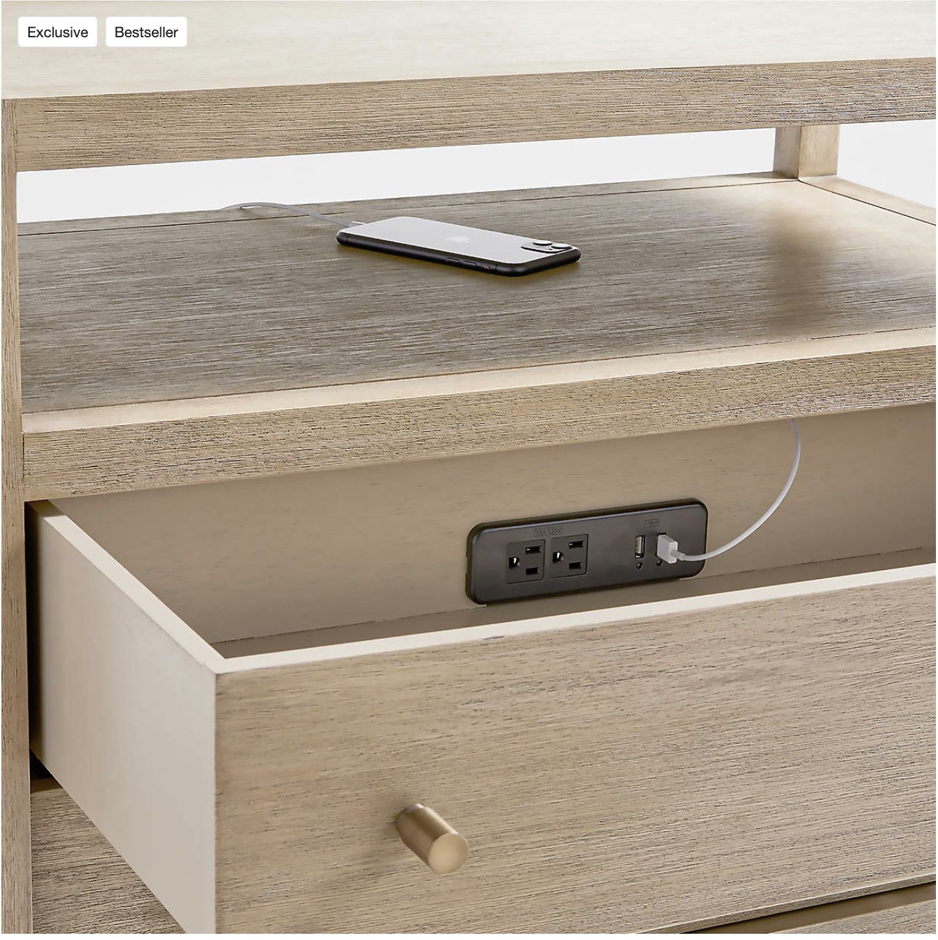 Keane Natural Charging Nightstand - Image 1