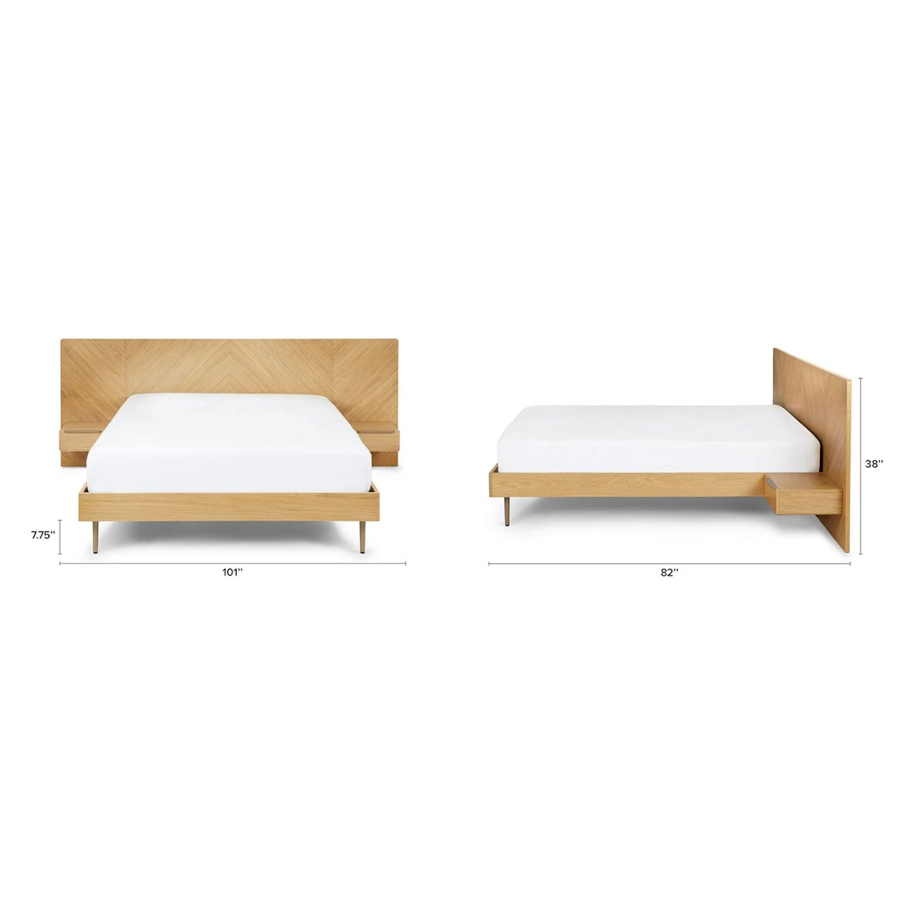 Nera Queen Low Profile Bed with Nightstands Set - Oak - Image 5