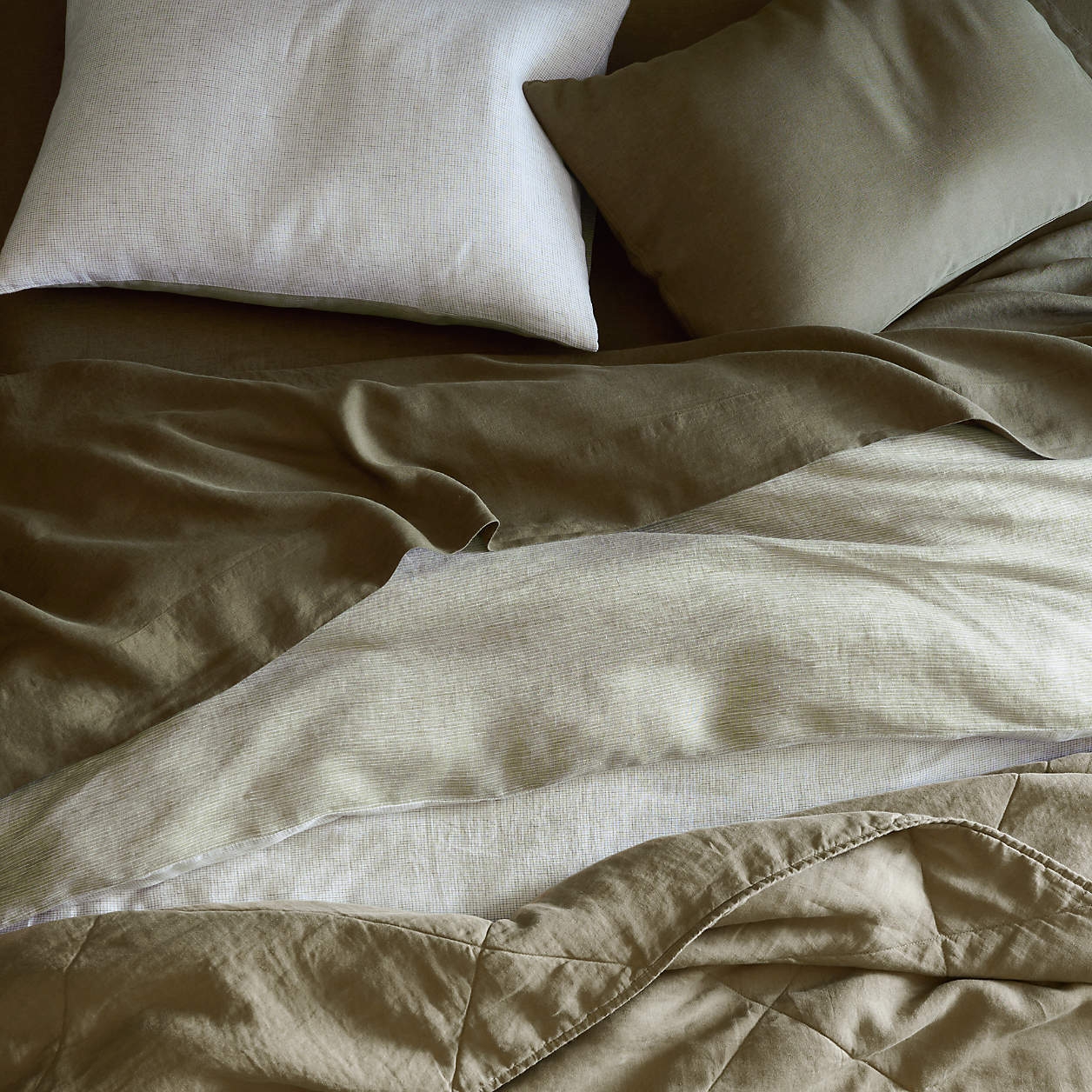 Aire Natural Hemp Garden Green Grid Full/Queen Duvet Cover - Image 5