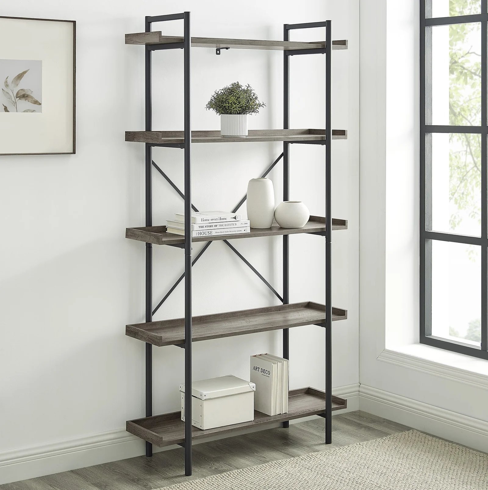 Urban Pipe 68" Rustic Industrial 5 Shelf Wood Bookshelf - Barnwood - Image 0