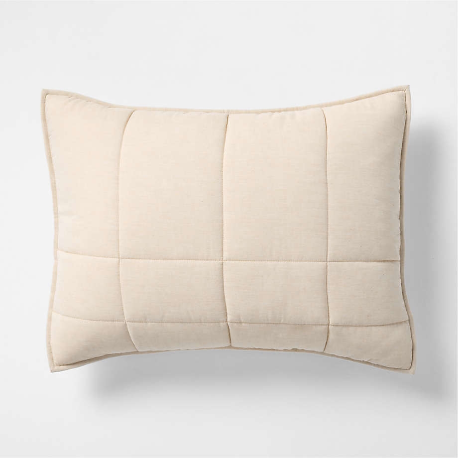 Organic Cotton Heathered Sand Beige Grid Standard Bed Pillow Sham - Image 0