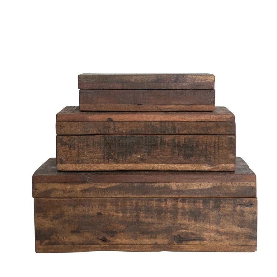 Reclaimed Vintage Wood Boxes, Set of 3 Sizes, Natural - Image 0