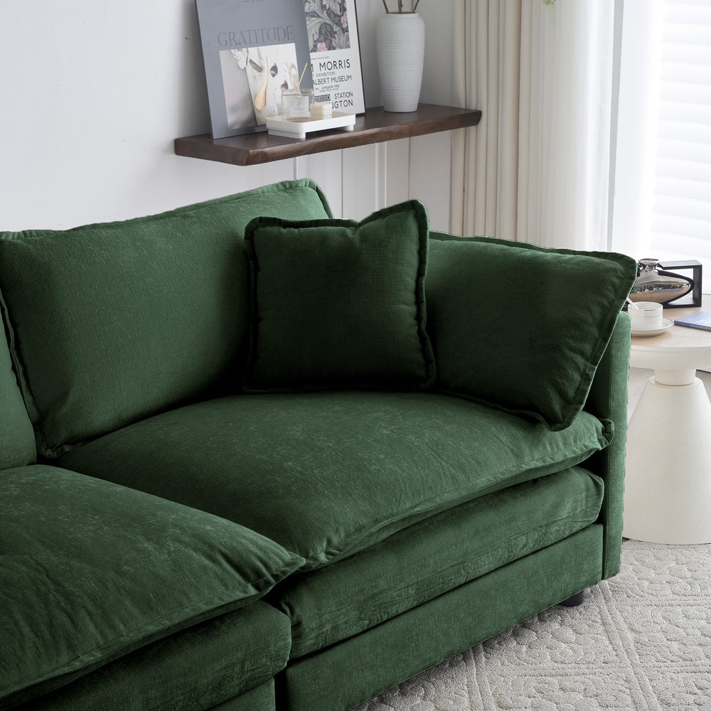 Chenille Modular Cloud Couch with L-Shaped Sectional and Ottoman - Image 8