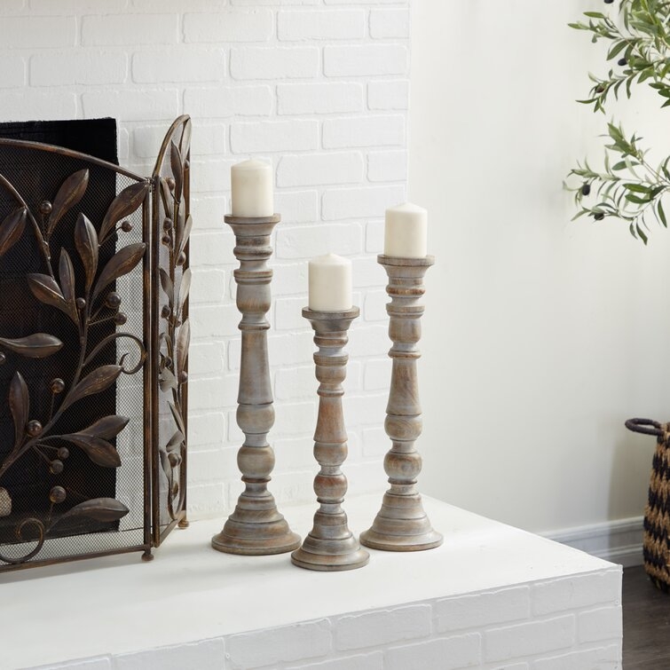 Hudson 3 Piece Wood Tabletop Candlestick Set - Image 1