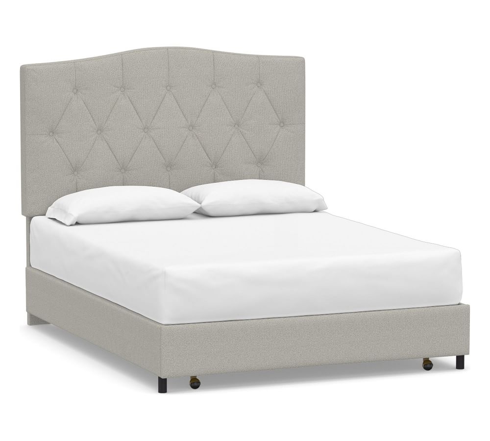 Elliot Curved Upholstered Headboard with Footboard Storage Platform Bed, California King, Performance Boucle Pebble - Image 0