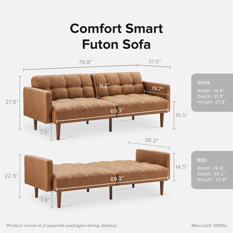 Reiana Twin 77.56'' Wide Faux Leather Convertible Sofa - Image 2