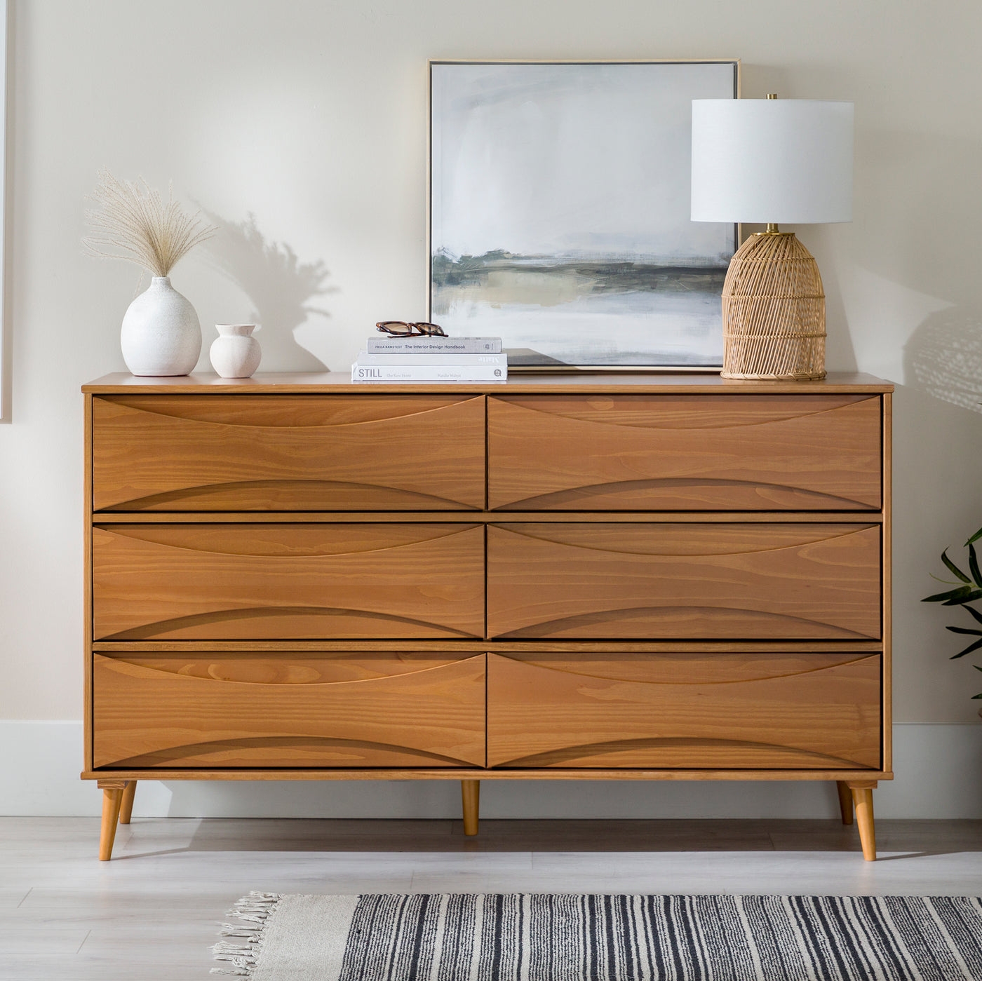 Mid-Century Modern Beveled-Drawer Solid Wood Dresser – Caramel - Image 0