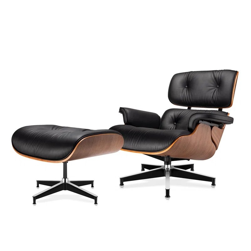 Top Leather Chaise Lounge Chair With Ottoman Heavy Duty Base Support Livingroom Swivel Lounge Chair Solid Wood Indoor Lounge - Image 0