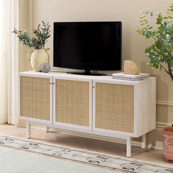 Aino 3 Door Sideboard/Media Stand - Bleached White / Natural - Safavieh - Image 1