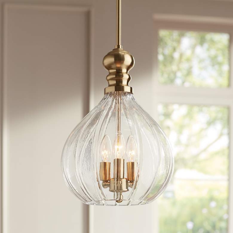 Possini Euro Houten 11 1/2" Wide Soft Gold 3-Light Glass Mini Pendant - Image 0