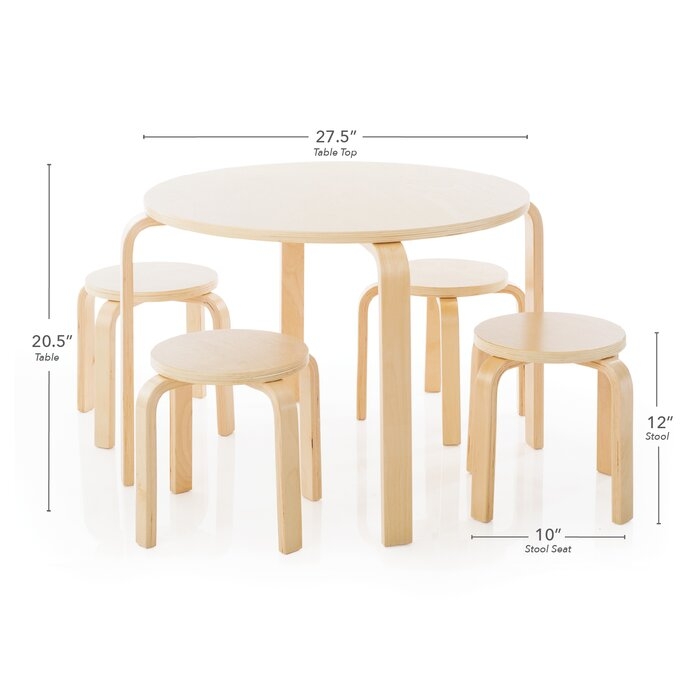 Guidecraft Nordic Toddler and Kids 5 Piece Round Table and Stool Set - Image 1