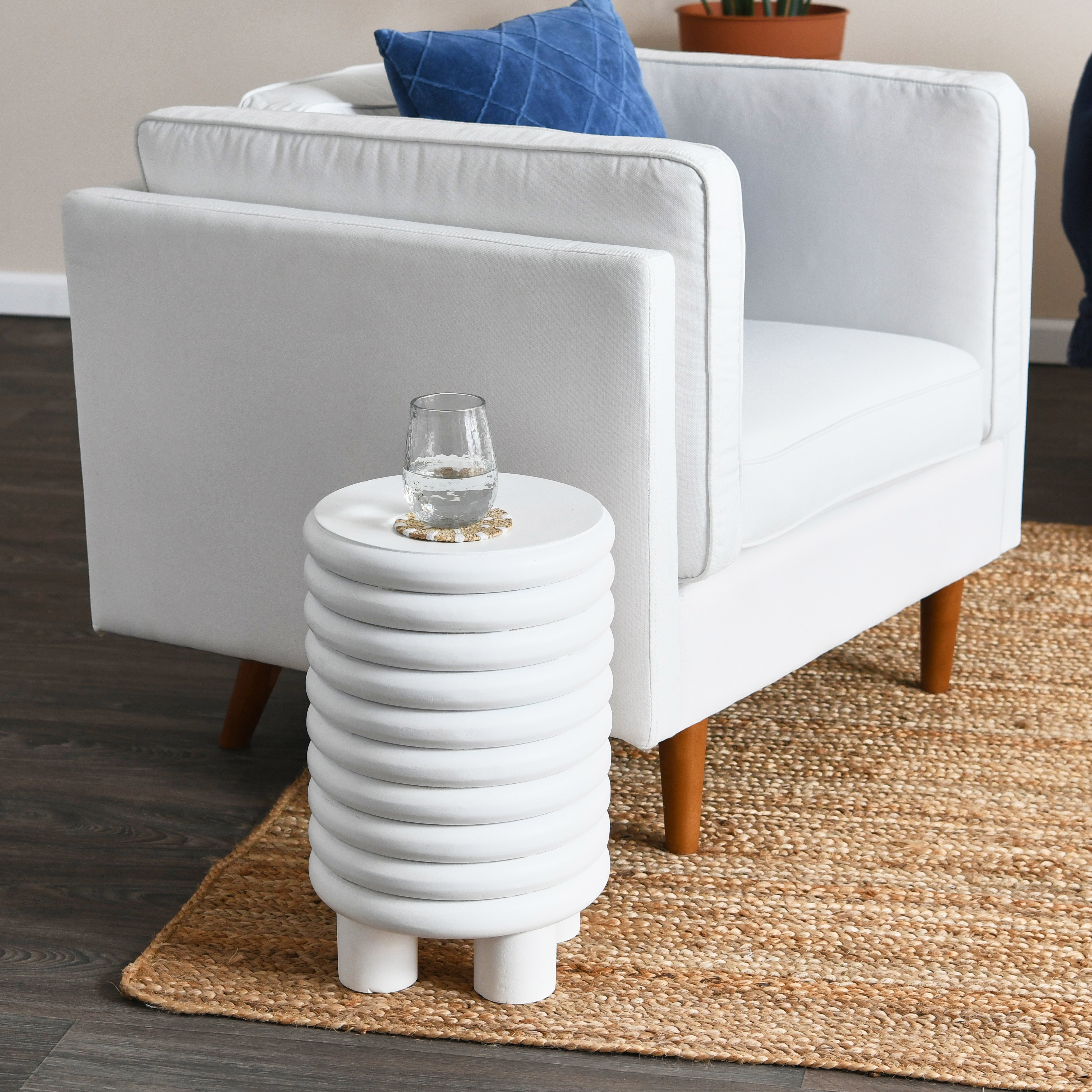 Dossier Vintage-Inspired Solid Wood End Table with Flat top for use as End Table or Stool, White Finish - Image 5