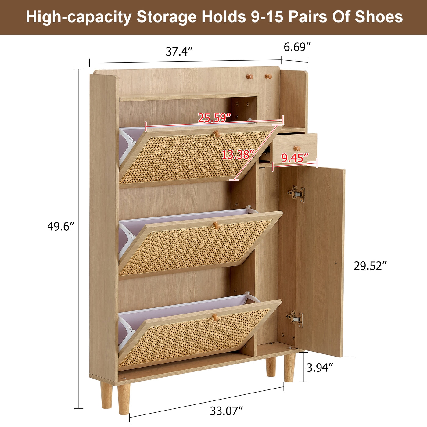 Contour & Co. | Rattan Minimalist Entryway Storage Shoe Cabinet - Image 3
